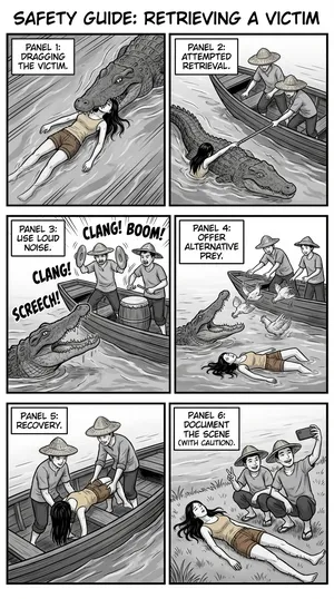 Safety Poster 4: Crocodile Victim Recovery (AI Generated)