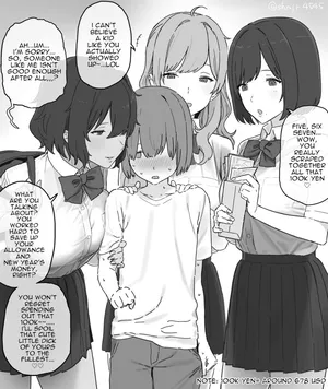 [Shinjiro] Isshoukenmei tameta okozukai juuman de enjo kousai o boshuu shitara gokuaku oneesan sannin ni me o tsukerarete shimai, tekitou ni shasei saserareta ageku sekkusu mo shite nai noni juuman zengaku fundakureru kawaisou na otoko no ko [English]